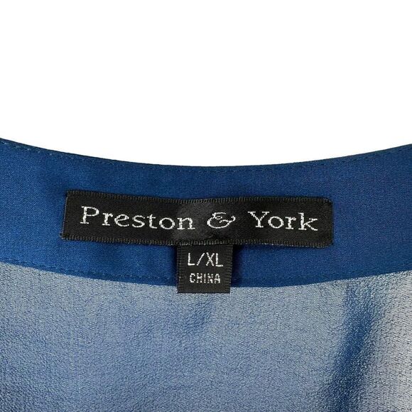 Preston York Cape Top Blue Sheer Gemstone Bead Embellished Size L XL Crew Neck - Picture 7 of 9